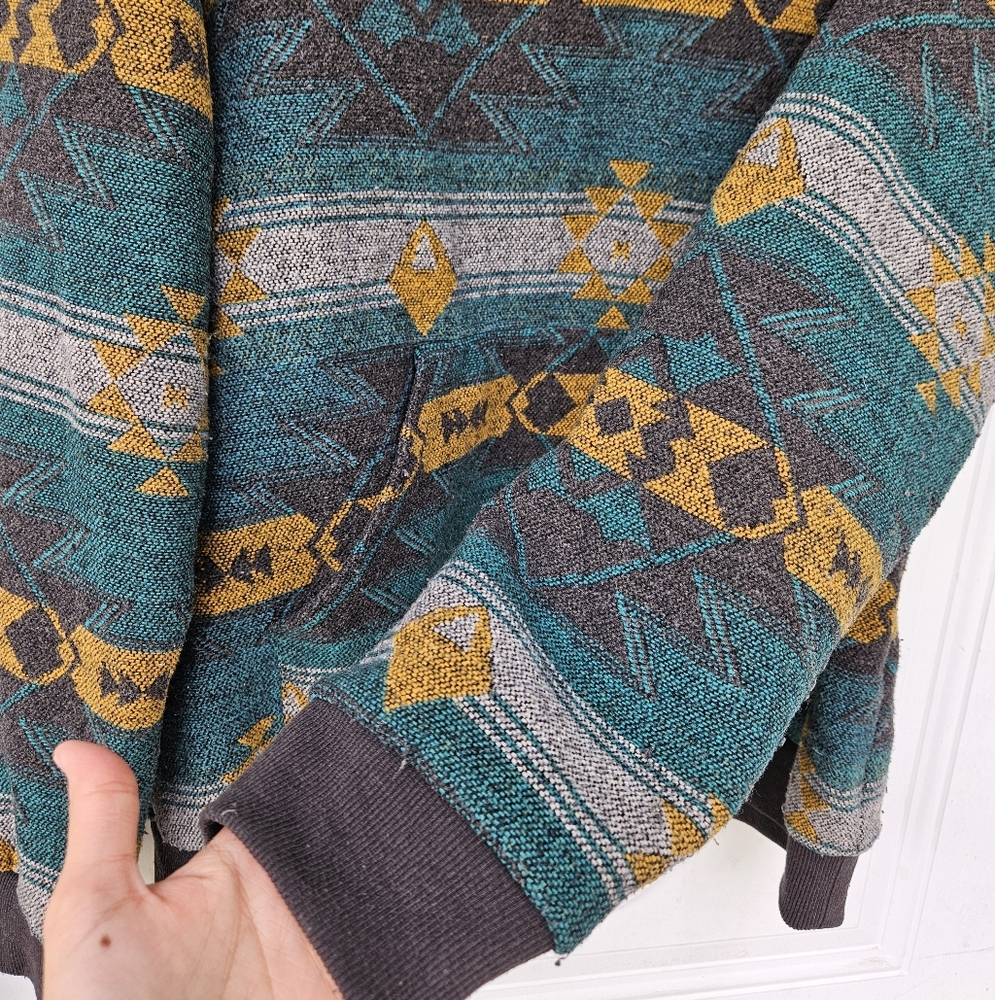 Men's Geometric Aztec Pattern Sweater - Teal and Yellow - Picture 6 of 10